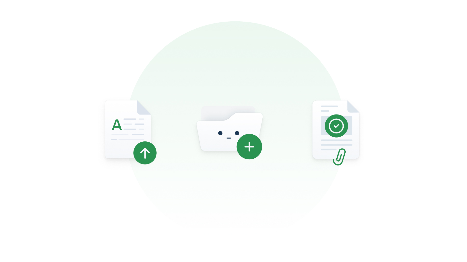 Case Due Dilligence: 3 ilustrações no centro da tela, que ilustram: Upload de arquivo, pasta e anexo